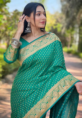 Womens Fashion Ethnic Banarasi Green Color Sarees-MLSHWSA1866GRN